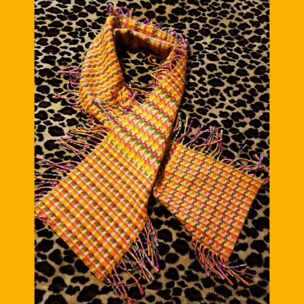 VTG 70s Groovy Boho MOD Fringe Multicolor Woven Scarf